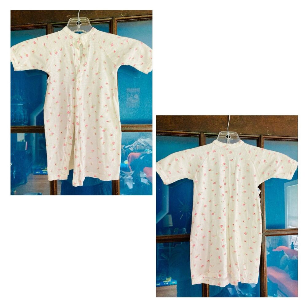 1950s 1960s Baby Gown Nightgown Robe Newborn Rose Print Rosebud